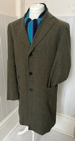 The Douglas 100% Wool Overcoat in Olive Green Check