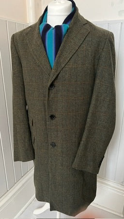 The Douglas 100% Wool Overcoat in Olive Green Check