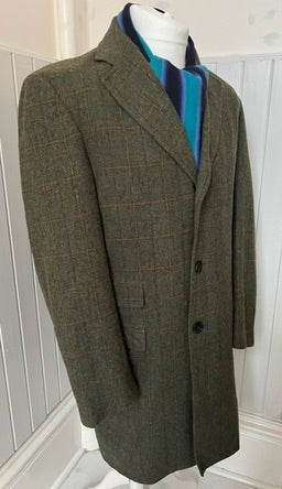 The Douglas 100% Wool Overcoat in Olive Green Check